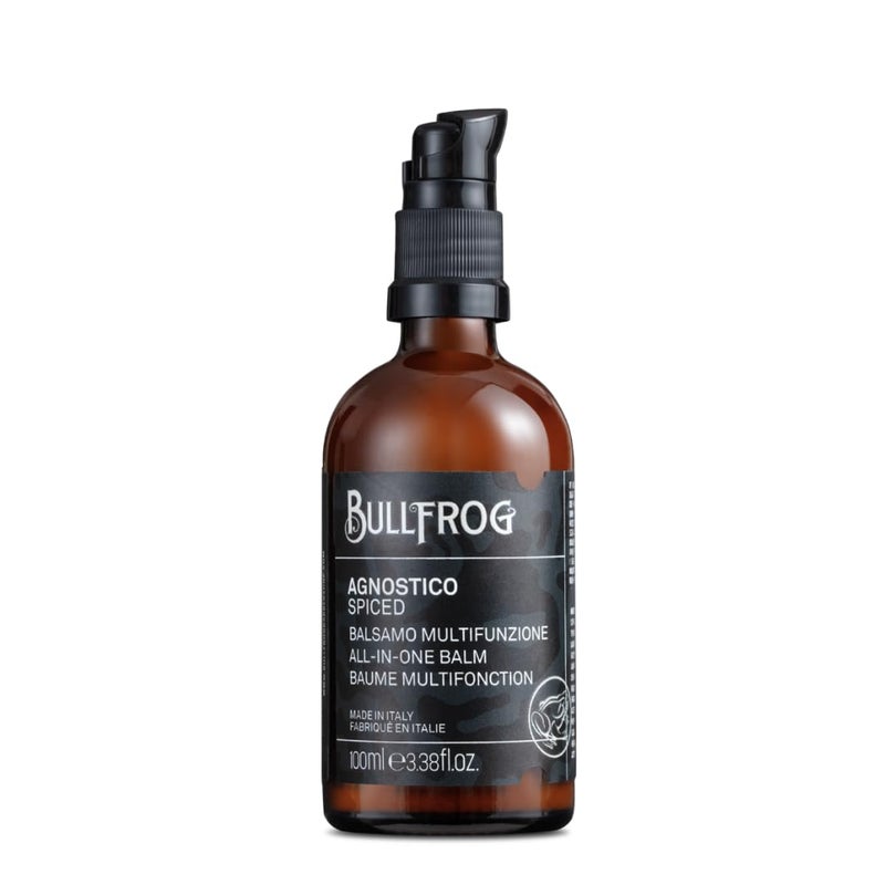 Bullfrog - Agnostico On The Rocks Multi-Use Balm for Beard and Hair, Oud and Anise Scented Cream Balm, Nourishes, Hydrates, Soothes Skin, Protects Against Irritations, 100 ml